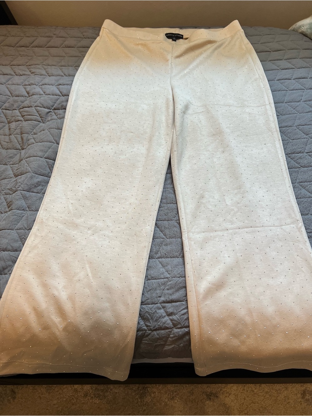 Adrienne Vittadini Cream Rhinestone-Studded Pants